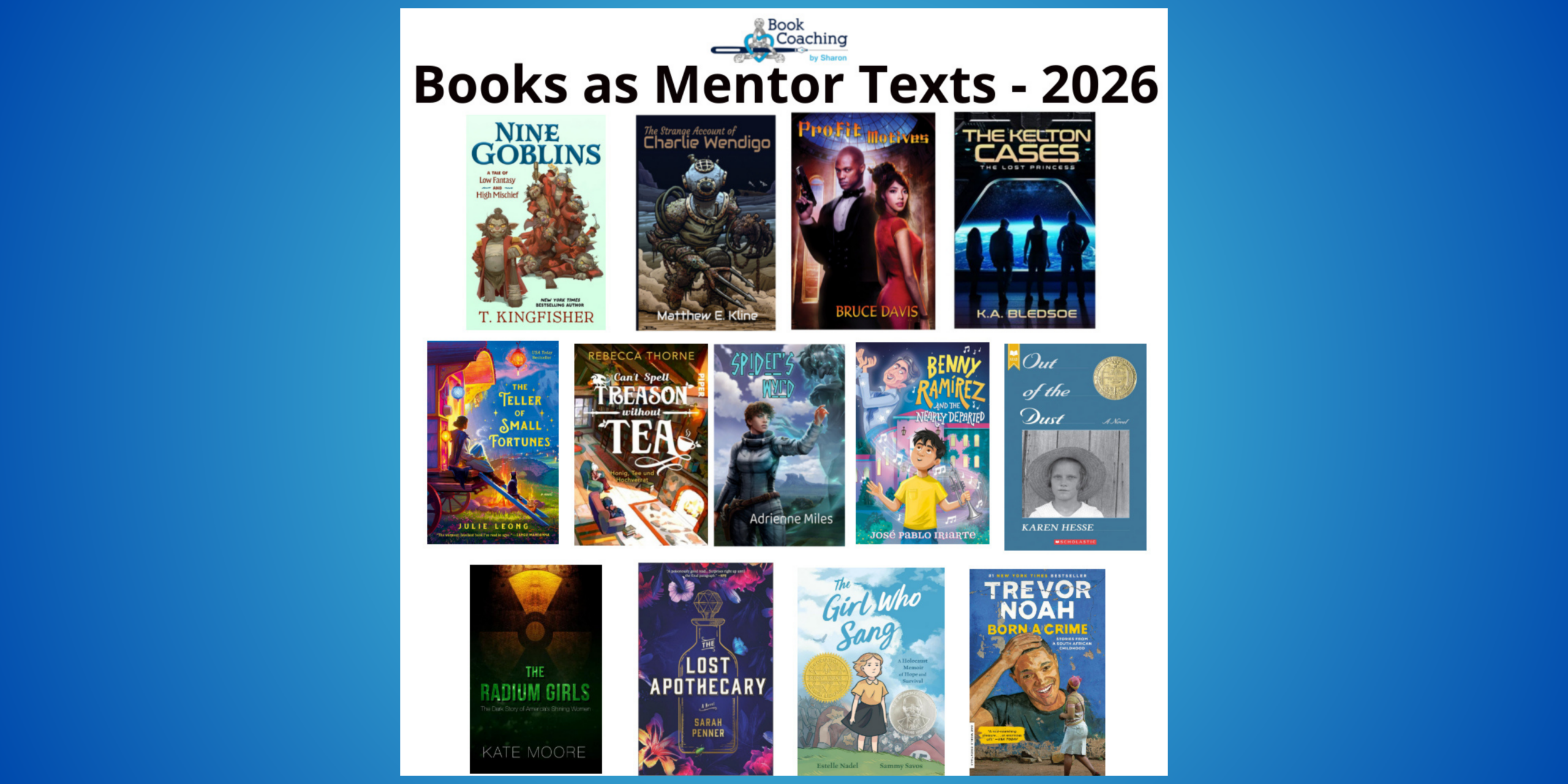 Image of 13 book covers from the post Books as Mentor Texts - 2026