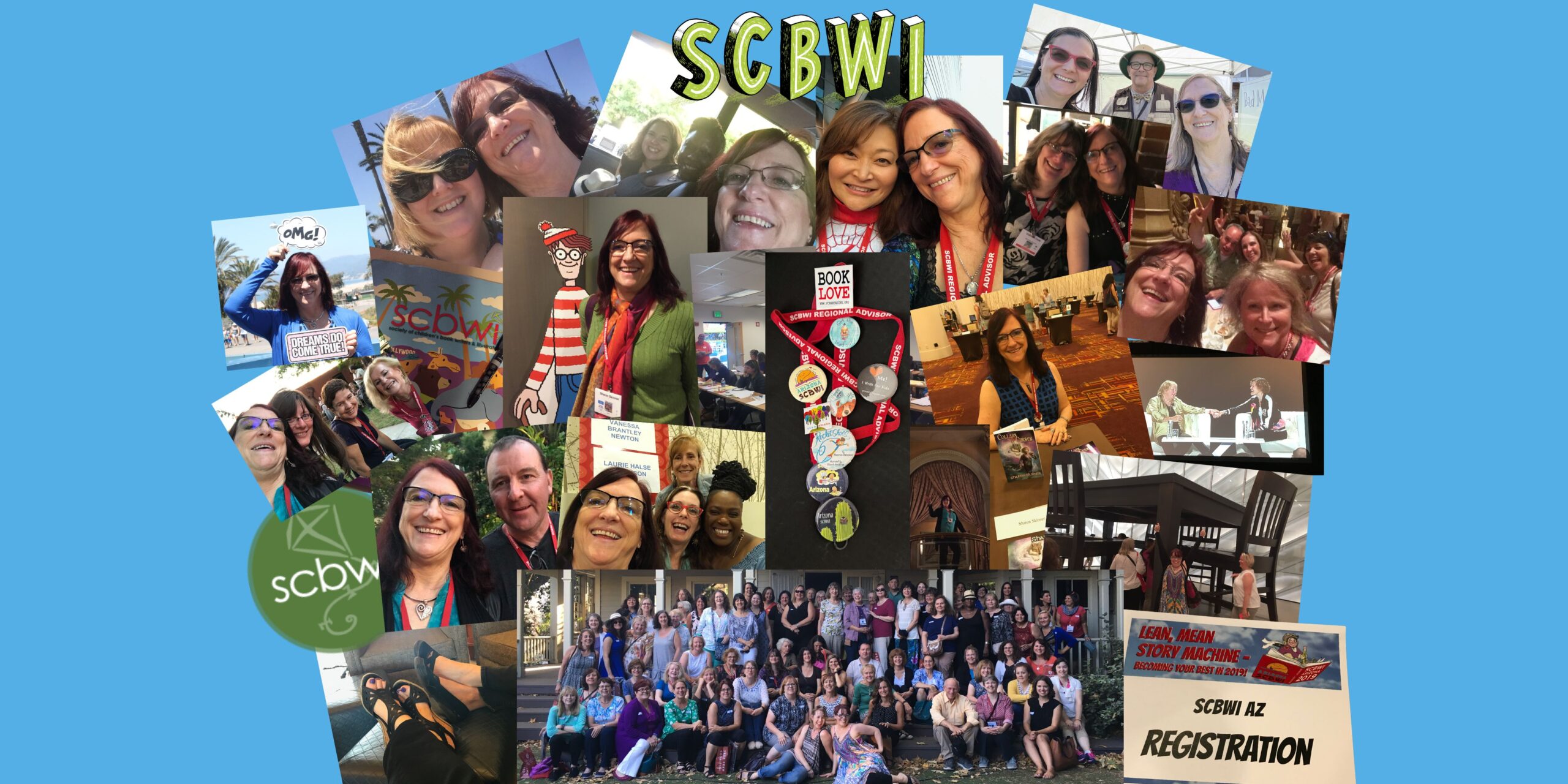 Montage of photos from Sharon's time as SCBWI Regional Advisor